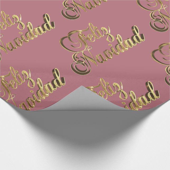 Feliz Navidad Spanish Text Christmas Rose Gold Wrapping Paper (Corner)