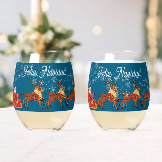 Feliz Navidad Stemless Wine Glass