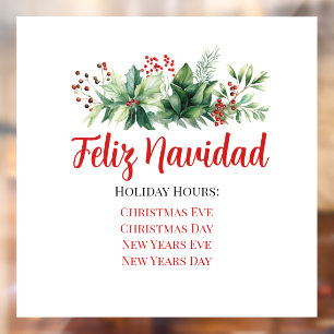 Feliz Navidad Store Hours Window Cling