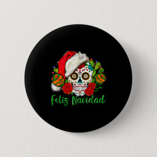 Feliz Navidad Sugar Skull Mexican Christmas 6 Cm Round Badge
