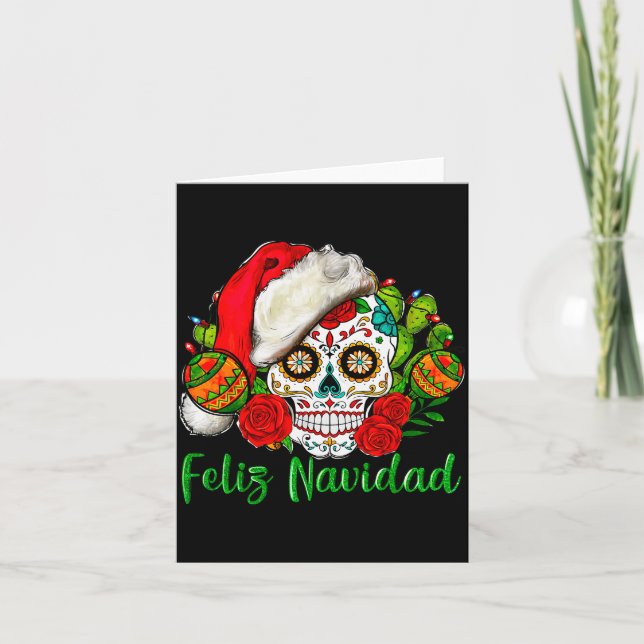 Feliz Navidad Sugar Skull Mexican Christmas  Card (Front)