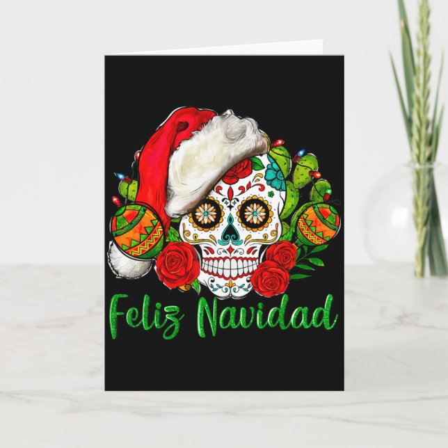 Feliz Navidad Sugar Skull Mexican Christmas  Card (Front)