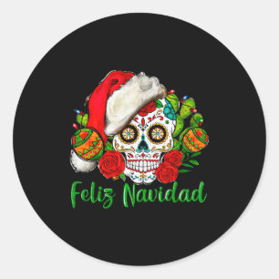 Feliz Navidad Sugar Skull Mexican Christmas Classic Round Sticker
