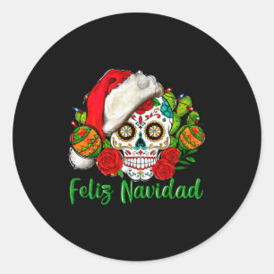 Feliz Navidad Sugar Skull Mexican Christmas Classic Round Sticker