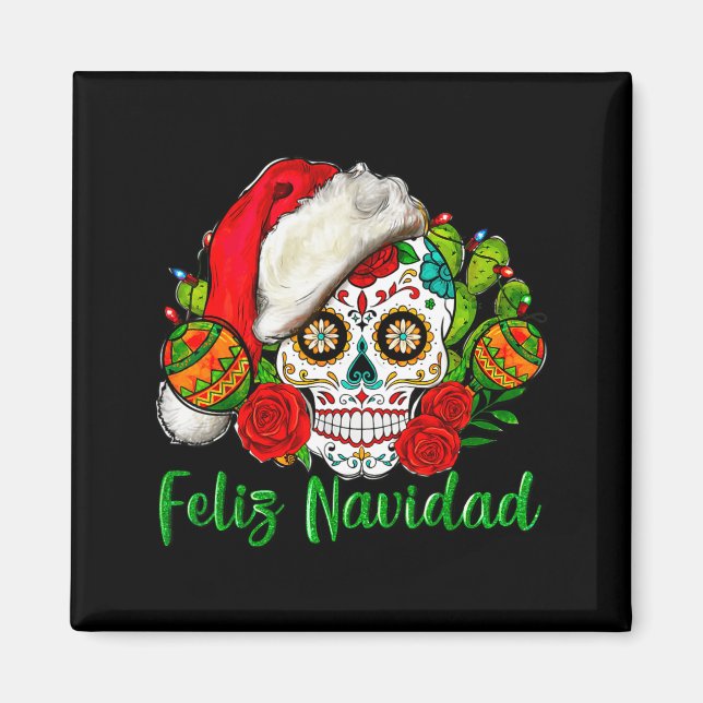 Feliz Navidad Sugar Skull Mexican Christmas  Magnet (Front)