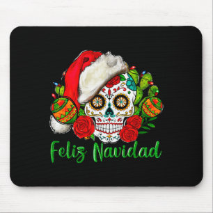 Feliz Navidad Sugar Skull Mexican Christmas Mouse Mat