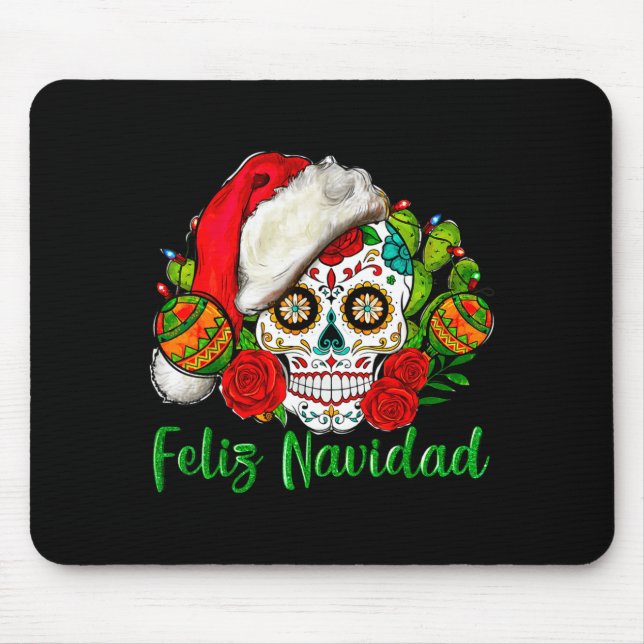 Feliz Navidad Sugar Skull Mexican Christmas  Mouse Mat (Front)