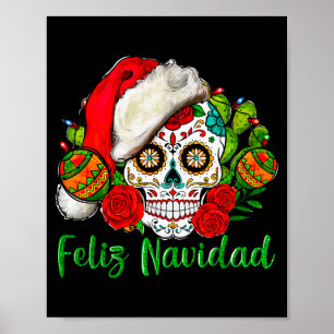 Feliz Navidad Sugar Skull Mexican Christmas Poster