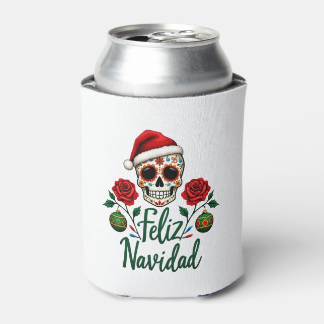 Feliz Navidad Sugar Skull Mexican Christmas T-Shir Can Cooler (Can Front)