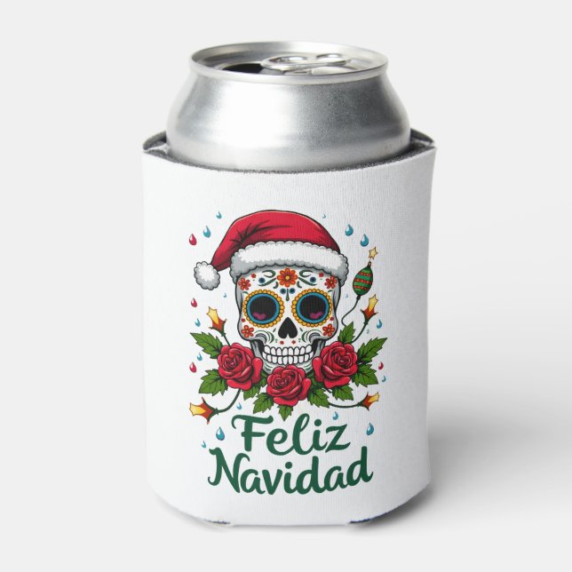 Feliz Navidad Sugar Skull Mexican Christmas T-Shir Can Cooler (Can Front)