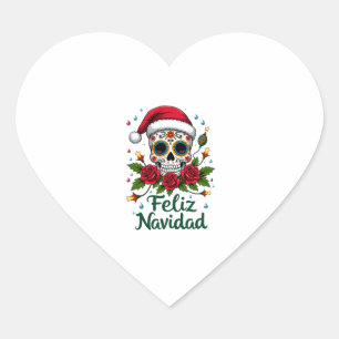 Feliz Navidad Sugar Skull Mexican Christmas T-Shir Heart Sticker