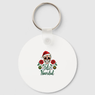 Feliz Navidad Sugar Skull Mexican Christmas T-Shir Key Ring