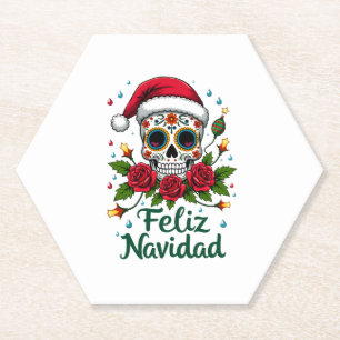 Feliz Navidad Sugar Skull Mexican Christmas T-Shir Paper Coaster