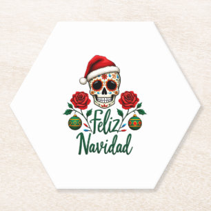 Feliz Navidad Sugar Skull Mexican Christmas T-Shir Paper Coaster