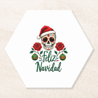 Feliz Navidad Sugar Skull Mexican Christmas T-Shir Paper Coaster
