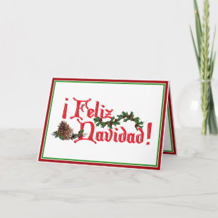 Feliz Navidad Text Design with Pine Cones Holiday Card