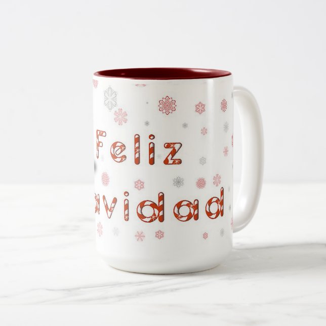 Feliz Navidad Two-Tone Coffee Mug (Front Right)