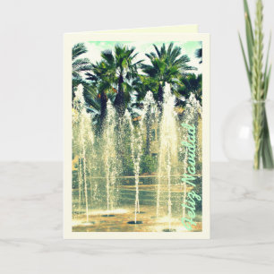 Feliz Navidad Vintage Tropical Palms & Fountain Holiday Card