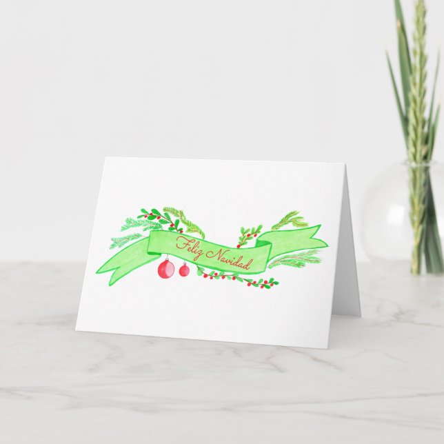 Feliz Navidad, watercolor Christmas banner Holiday Card (Front)