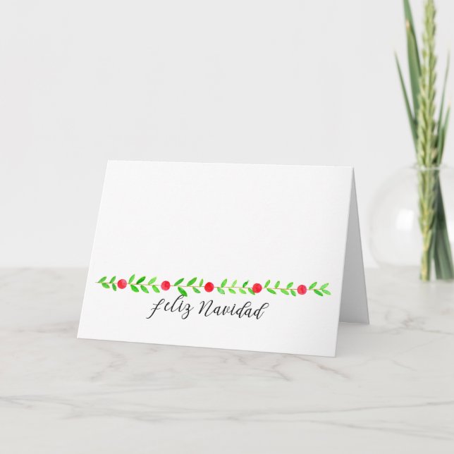 Feliz Navidad, watercolor Christmas banner Holiday Card (Front)