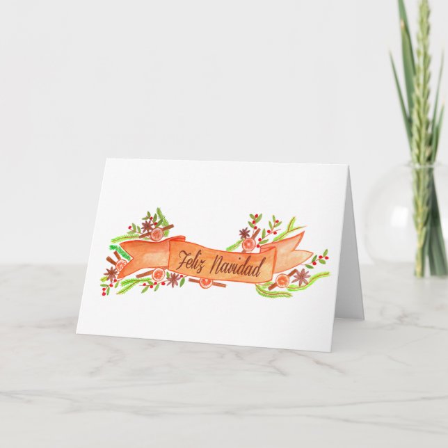 Feliz Navidad, watercolor Christmas banner Holiday Card (Front)