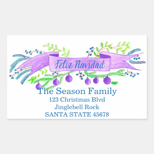 Feliz Navidad, watercolor Christmas banner Rectangular Sticker (Front)
