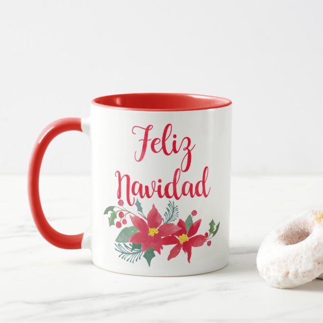 Feliz Navidad Watercolor Christmas Mug (With Donut)