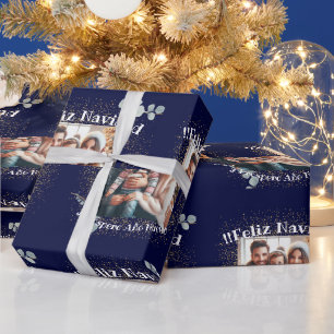 Feliz Navidad Watercolor Eucalyptus Modern Photo Wrapping Paper