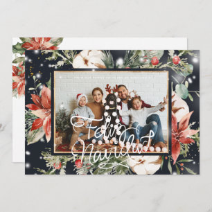 Feliz Navidad Watercolor Poinsettia Photo Card