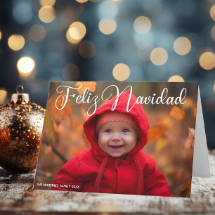 Feliz Navidad White Script Photo Folded Christmas Holiday Card