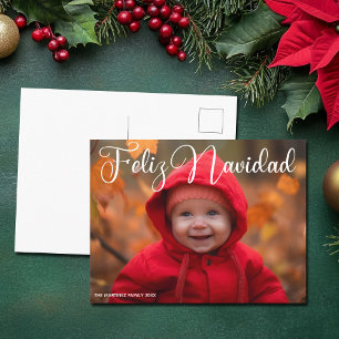 Feliz Navidad White Script Photo Spanish Christmas Holiday Postcard