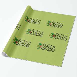 Feliz Navidad with Christmas Holly Wrapping Paper