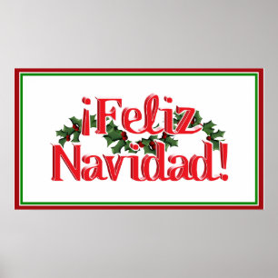 Feliz Navidad With Holly Poster