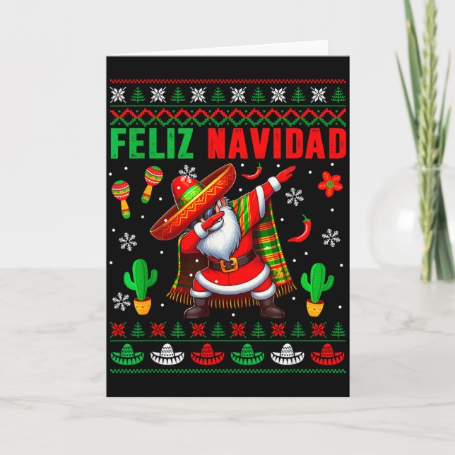 Feliz Navidad Xmas Sweater Santa Sombrero Dabbing  Card (Front)