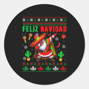 Feliz Navidad Xmas Sweater Santa Sombrero Dabbing  Classic Round Sticker
