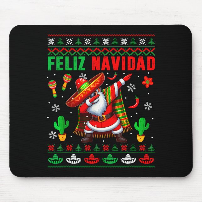 Feliz Navidad Xmas Sweater Santa Sombrero Dabbing  Mouse Mat (Front)