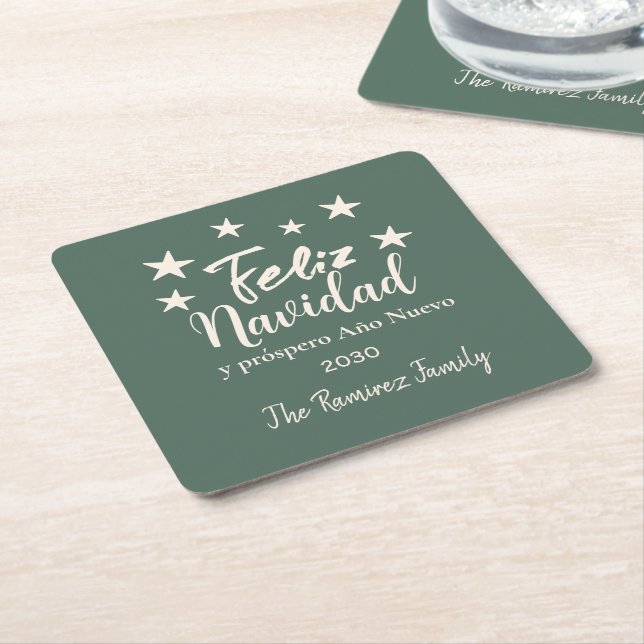 Feliz Navidad  y próspero Año Nuevo Holiday Party  Square Paper Coaster (Angled)