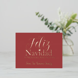 Feliz Navidad y Prospero Año Nuevo Modern   Foil Holiday Postcard