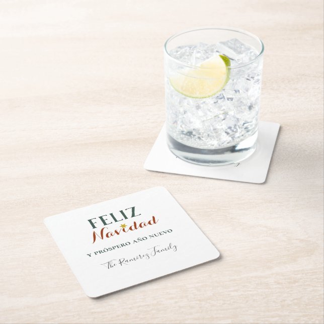 Feliz Navidad y prospero ano nuevo   Square Paper Coaster (Insitu)