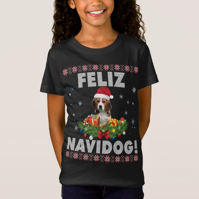 Feliz Navidog Beagle Dog Ugly Sweater Santa Merry  (Front)