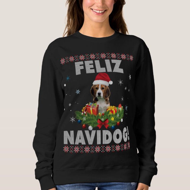 Feliz Navidog Beagle Dog Ugly Sweater Santa Merry  (Front)