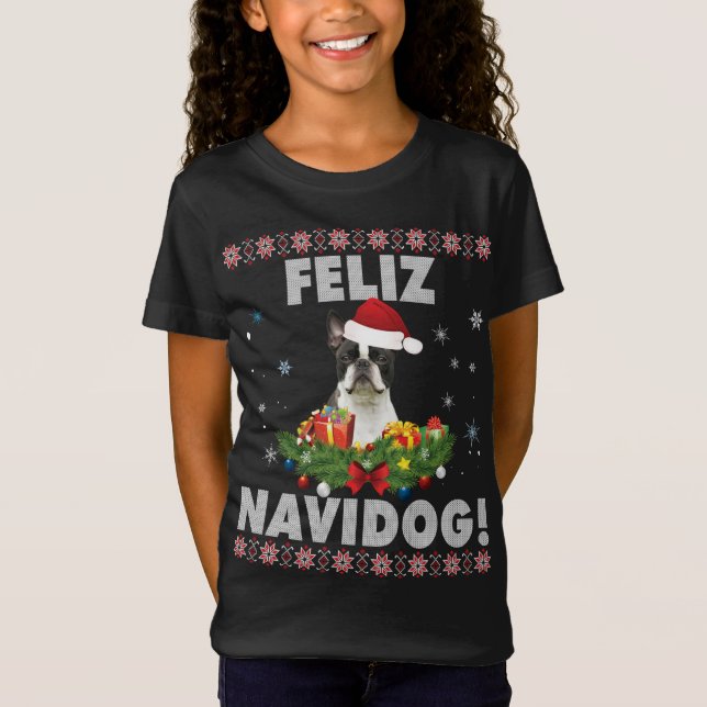 Feliz Navidog Boston Terrier Dog Ugly Sweater Chri (Front)