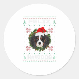 Feliz Navidog Cavalier Dog Santa Hat Ug Classic Round Sticker