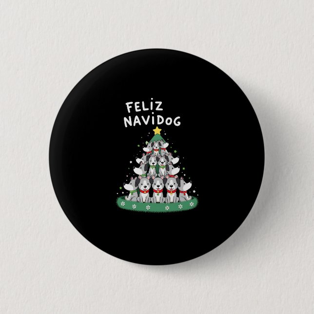 Feliz Navidog Christmas Dog T-Shirt, Funny Cute Xm 6 Cm Round Badge (Front)