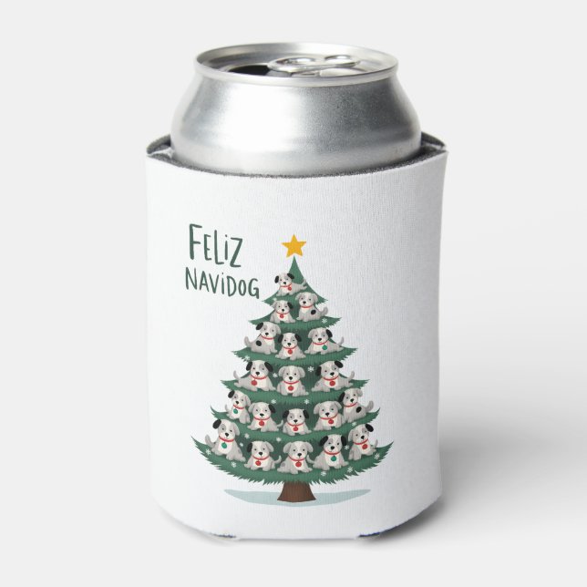 Feliz Navidog Christmas Dog T-Shirt, Funny Cute Xm Can Cooler (Can Front)
