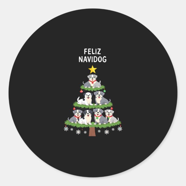 Feliz Navidog Christmas Dog T-Shirt, Funny Cute Xm Classic Round Sticker (Front)
