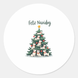 Feliz Navidog Christmas Dog T-Shirt, Funny Cute Xm Classic Round Sticker
