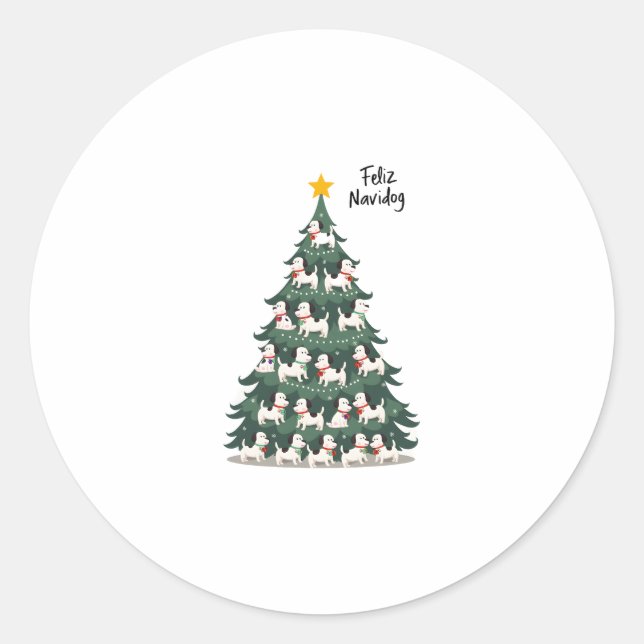Feliz Navidog Christmas Dog T-Shirt, Funny Cute Xm Classic Round Sticker (Front)