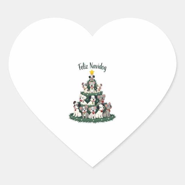 Feliz Navidog Christmas Dog T-Shirt, Funny Cute Xm Heart Sticker (Front)