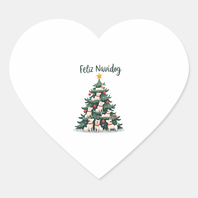 Feliz Navidog Christmas Dog T-Shirt, Funny Cute Xm Heart Sticker (Front)